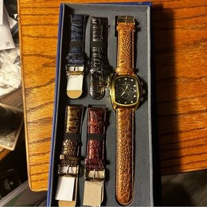 Invicta Gold and Black Watch with Interchangeable Straps